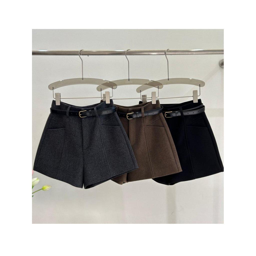Plus Size Gray Woolen Wide-Leg High-Waisted A-Line Shorts for Women - Petite Slimming Casual Pants for Spring/Autumn
