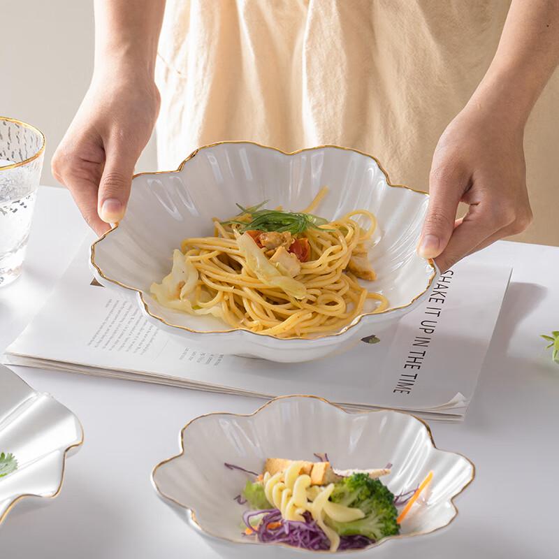 

Nordic Gold Rim Lily Ceramic Deep Plates, Set of 3