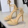 11cm Style Sexy Word with High Heel Sandals Women's Thin Heel Super High Heel Fashion Temperament Open Toe Sandals Versatile