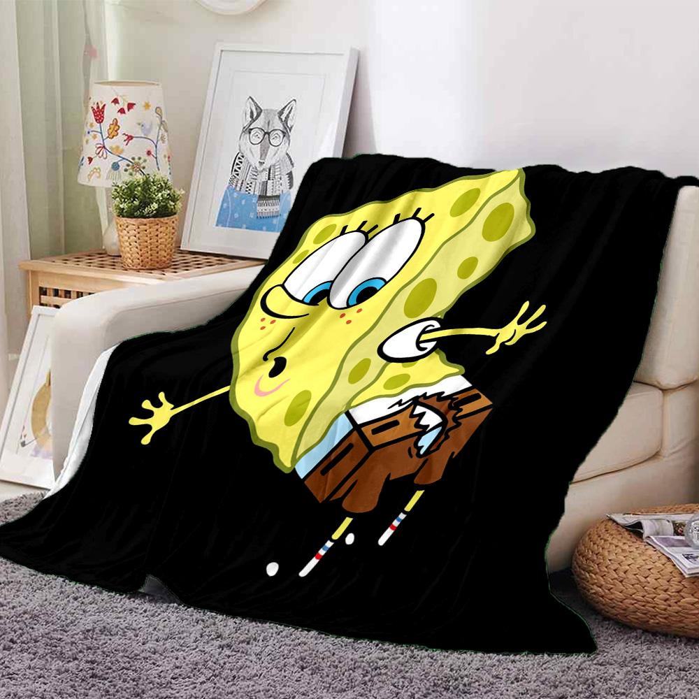 Spongebob Action Flannel Blanket Super Soft Warm Cozy Blanket For Sofa Bed Office Travel Allseason Home Decor Gift