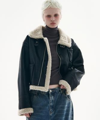 Place Studio Solid Shearling Fleece Shearling Leather Shearling Jacket