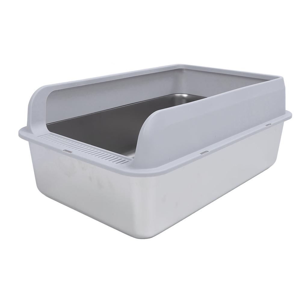Stainless Steel Cat Litter Box Sturdy Easy To Clean Anti Splashing High Sided Metal Kitty Litter Tray with Scoop for