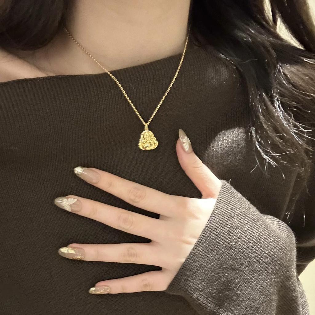 Ancient Small Shufo Necklace, Exquisite And Small, Bare Body, Smiling Buddha, Big Belly Buddha, Hanging Mouth, Collarbone Chain.