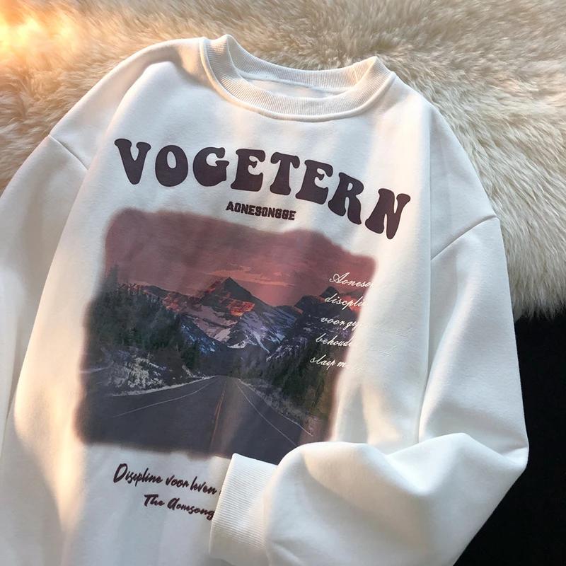 

Milk Oil Painting Landscape Printing Round Neck Sweater Womens Korean Loose Longsleeved Sweatshirt S