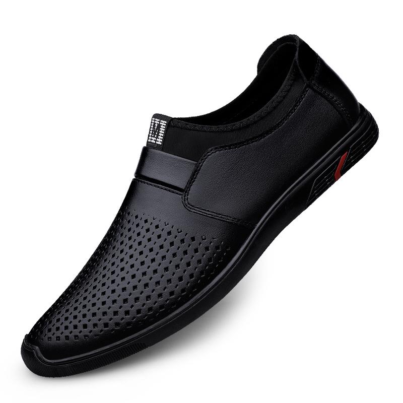 Fashion Summer Perforated Loafers Business Leather Shoes Genuine Leather Men's Soft Soled Designer Slip On Flats Casual Shoes Moccasins