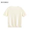 Northern Deer Gentle Cloud White Cotton Triacetate Short Sleeve Knitwear - Early Spring 2025 Temperament Texture