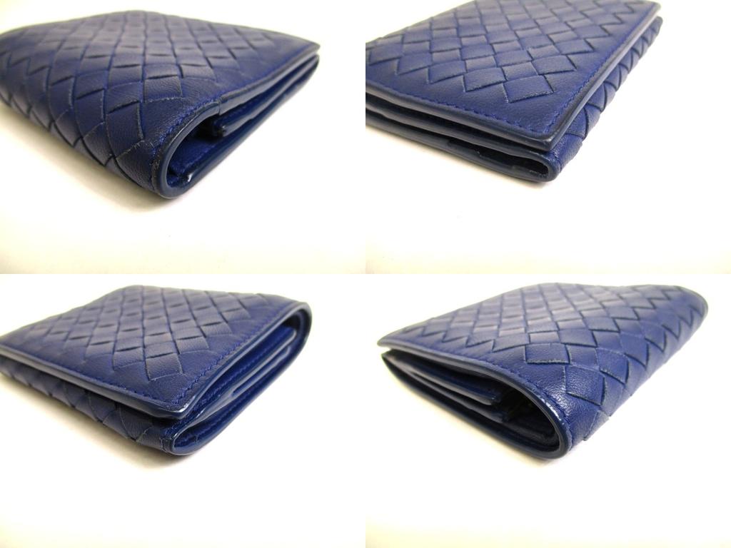 Authentic BOTTEGA VENETA Intrecciato Blue Leather Trifold Wallet Compact Wallet #a976  Open Box