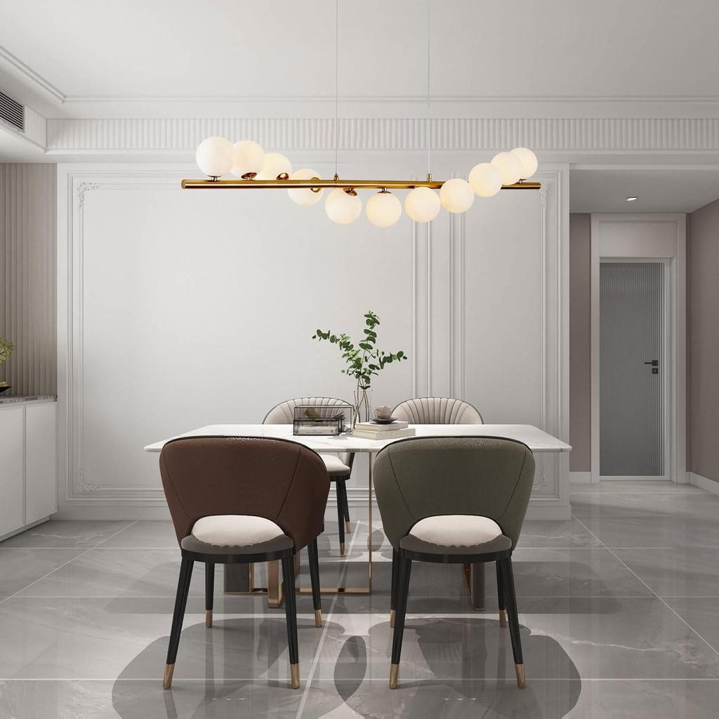 Oruga - 120cm Hanging Lamp Above the Table, for the Dining Room, Gold, Milky Sphere