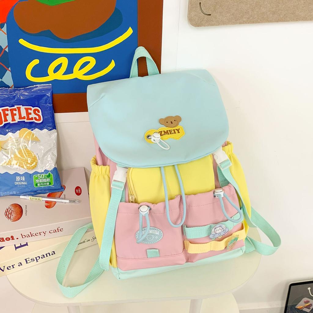 High value Dopamine Cute Backpack Bag Female Junior High School Students Contrast Color Large Capacity Niche Design Backpack