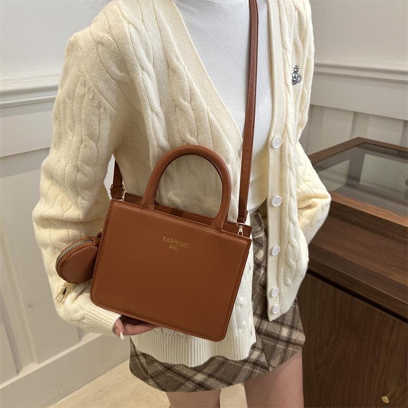 Faux Leather Solid Color Shoulder Bag for Women, Vintage Style Square Crossbody Purse, Minimalist Handbag KTB