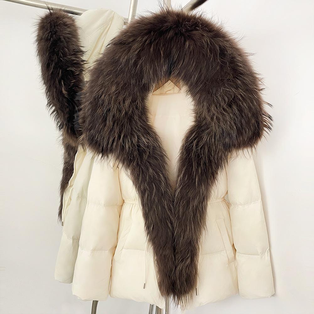 Women's winter winter new waist high-end fur thickened warm removable real fox fur collar hooded down jacket