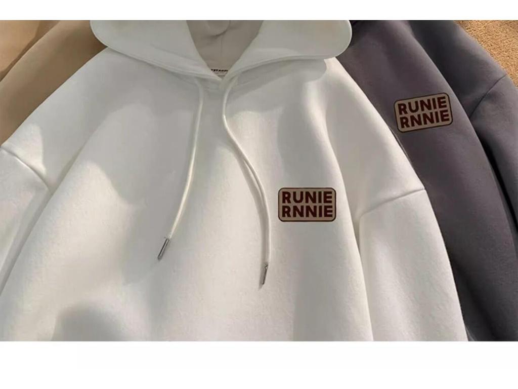 Męska bluza z kapturem w amerykańskim stylu, ciężka, oversize, z aksamitem - Jesień/Zima, młodzieżowa kurtka-bluza