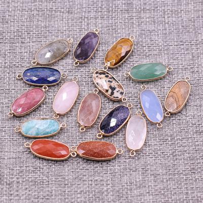 1Pc Reiki Healing Crystal Connector, Energy Natural Stone Oval Quartz Agate Amethyst Gemstone Pendant Charms Connectors for DIY Jewelry Making Craft