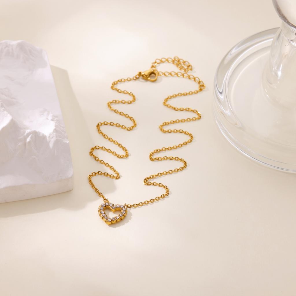 Zircon Heart Necklace For Women Girls Gold Color Exquisite Heart Pendant Necklace Charm Collares Jewelry Christmas Gift