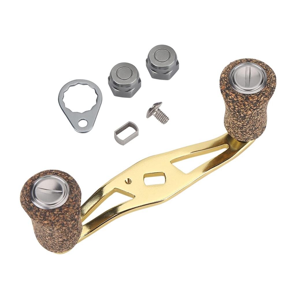 Ongwan Reel Handle, Double Handle, 85mm, Wooden Knob, Metal Frame, with Replacement Fittings, for Casting and Spinning Reels (Gold)