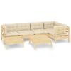 Vidaxl 7-Cz. Set da Giardino, Cuscini Crema, Pino
