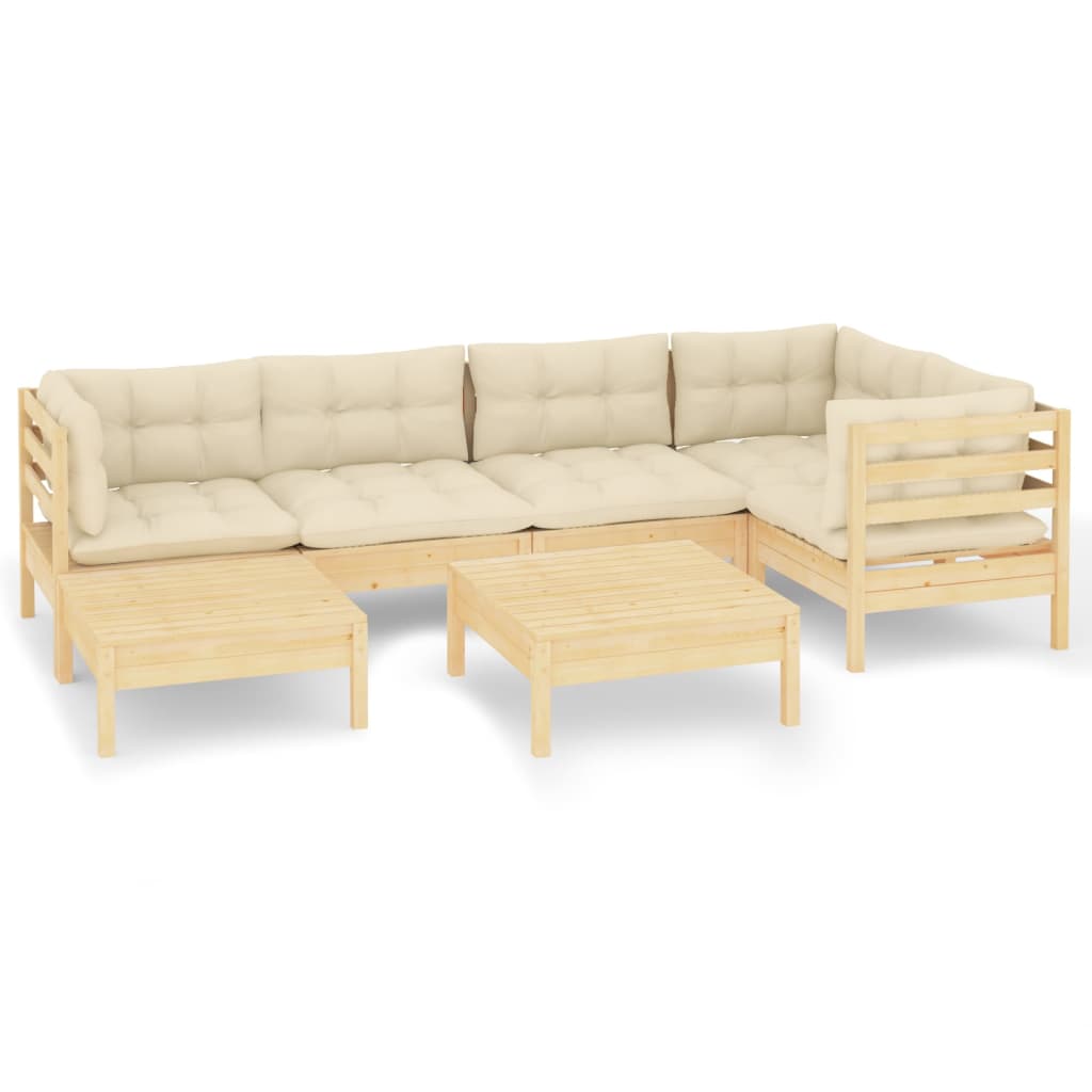 Vidaxl 7-Cz. Set da Giardino, Cuscini Crema, Pino