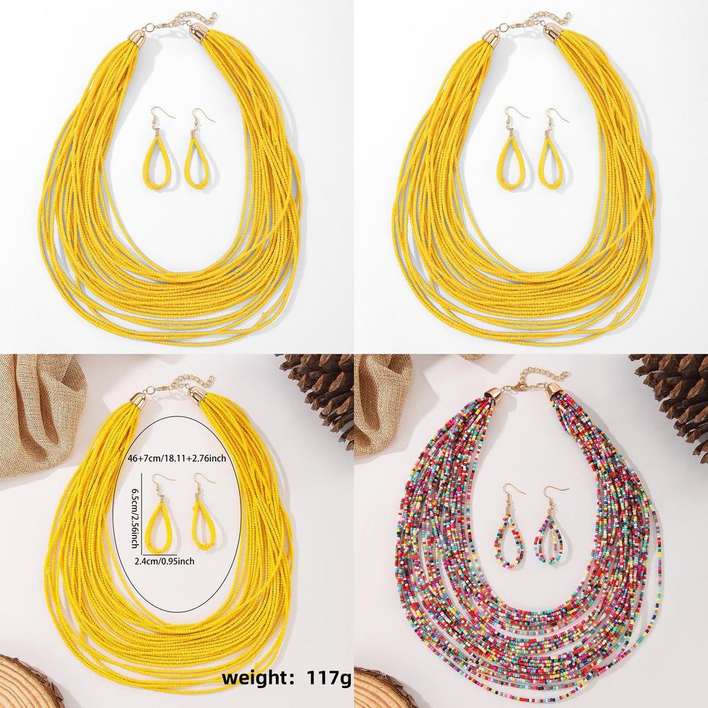 Geometric Glass Beaded Necklace And Earring Set For Women With Multi Layer Design For Fashion Accessories