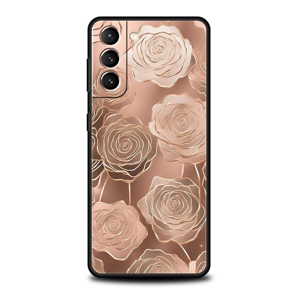 Beautiful Rose gold art Phone Case For Samsung Galaxy S24 S23 S22 S20 Ultra S21 FE 5G S10 S9 Plus S10E S8 Soft Silicone Cover