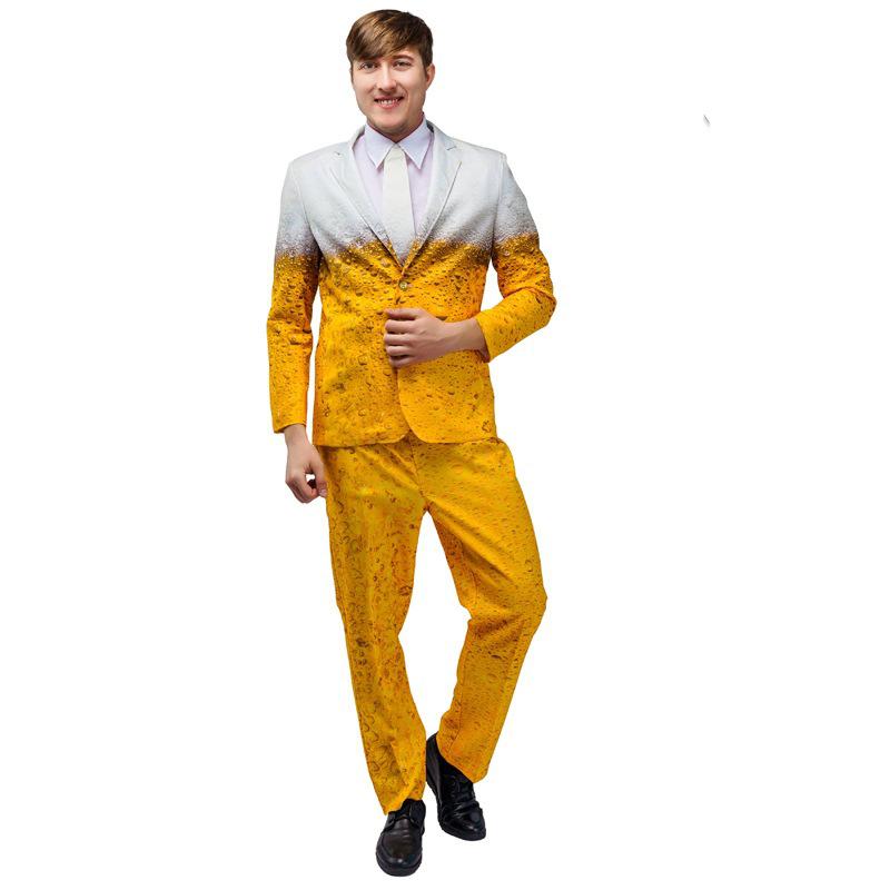 Neues Oktoberfest Bier Cosplay Kostüm für Männer Frauen Bayerische Festtagsoutfits Gelber Bieranzug 3D-bedruckte Kleidung Karnevalsparty-Set
