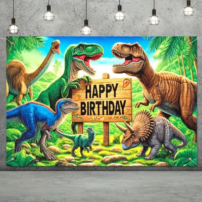 Banner cu Dinzaur și Semn de Zi de Naștere Poliester Fundal Foto Jurasic Perfect Pentru Cadou de Zi de Naștere Botez & Decor Petrecere
