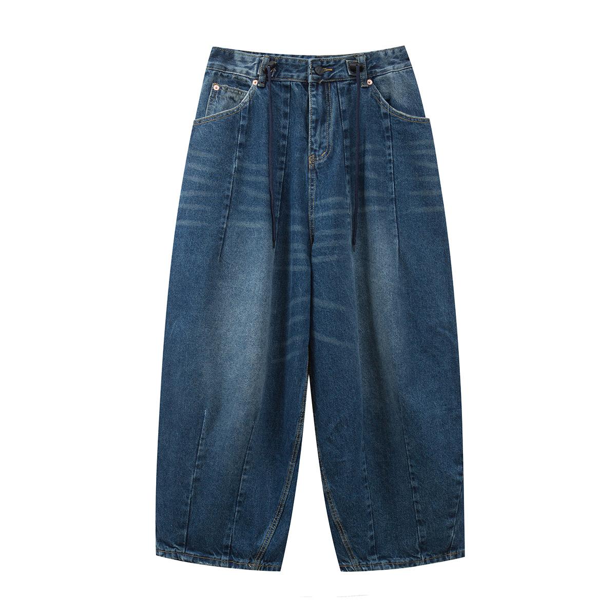 Men s spring American retro washed jeans straight individual cleanfit trousers M джинсовый синий