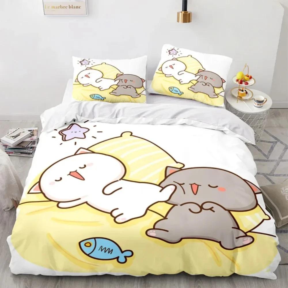 Comforter Cartoon Lovely Peach Cat Bedding Set 3D Printed Suitable For Bedroom Kids Home Textile