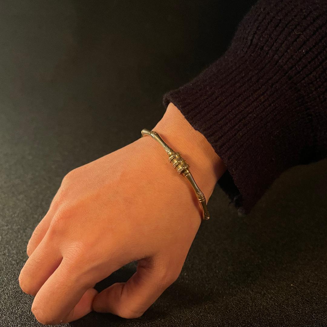 

Chinese Retro Lotus Bamboo Segment Open Cuff Bracelet Unisex Minimalist Solid Bangle