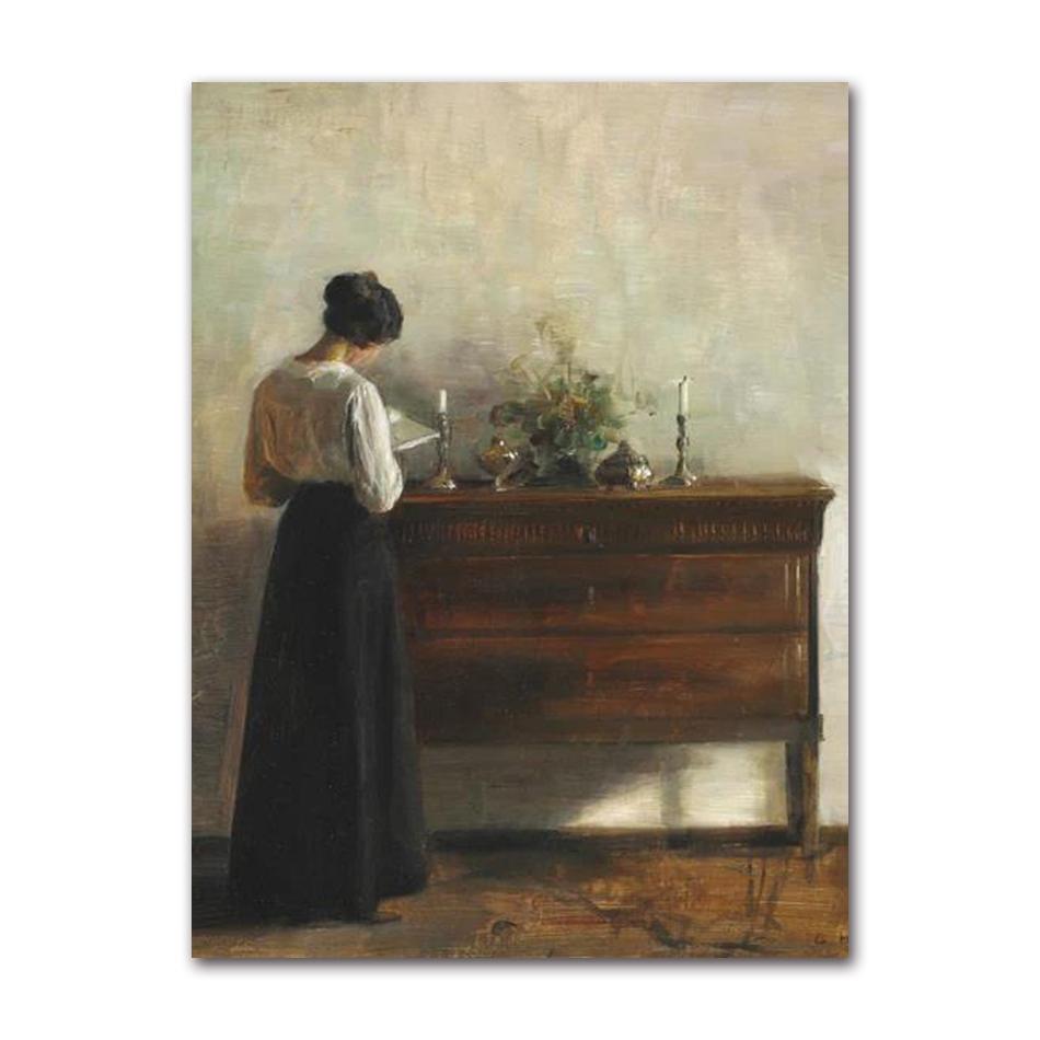Scandinavian Vintage Wall Art Rustic Female Portrait HD Canvas Oil Painting Posters and Prints Home Bedroom Living Room Decor