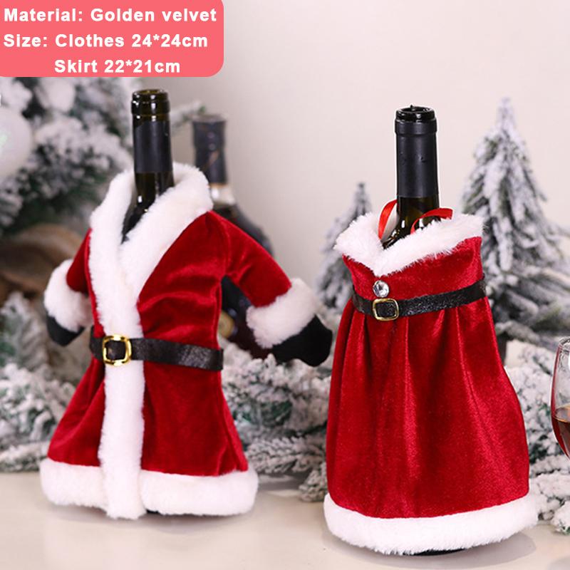 2/1Pcs Creative Christmas Wine Bottle Set Golden Velvet Dress Santa Claus Wine Bottle Cover Xmas New Year Dinner Table Decors