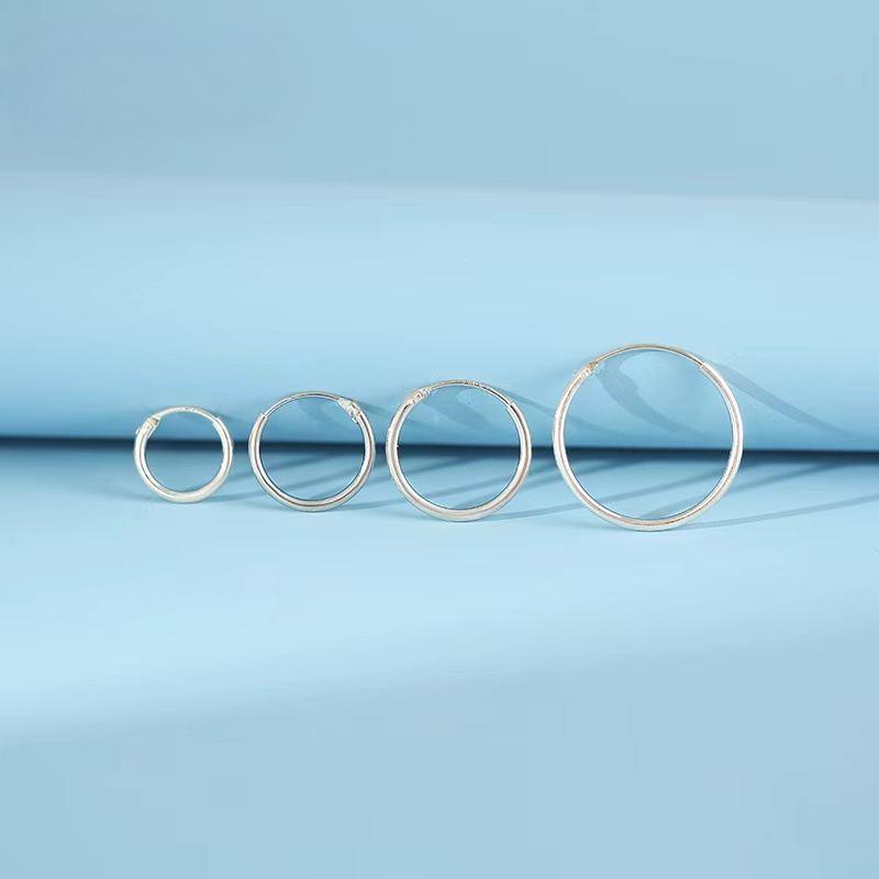 S925 Sterling Silver Plain Hoop Earrings, Simple Round Earrings 135EH