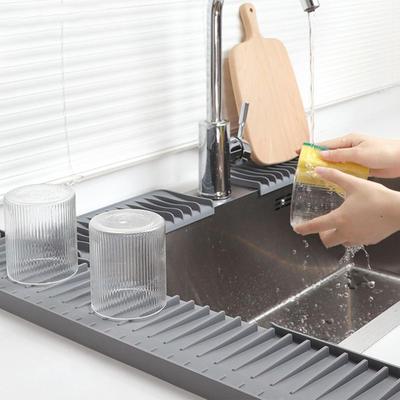 Kitchen Faucet Silicone Mat Bathroom Anti-Slip Sink Drain Mat Slopes Drainage Mat Tableware Drying Protection Mat