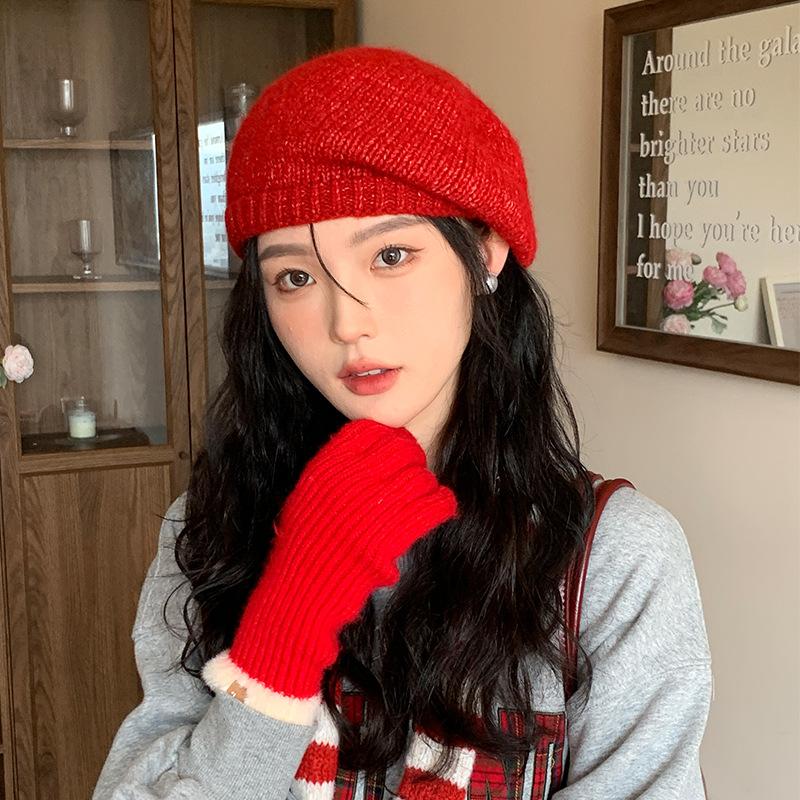 Mohair Big Head Hat Autumn and Winter Women's Warm and Fashionable Versatile Wool Beret Korean Style Face Showing Little Painter Hat