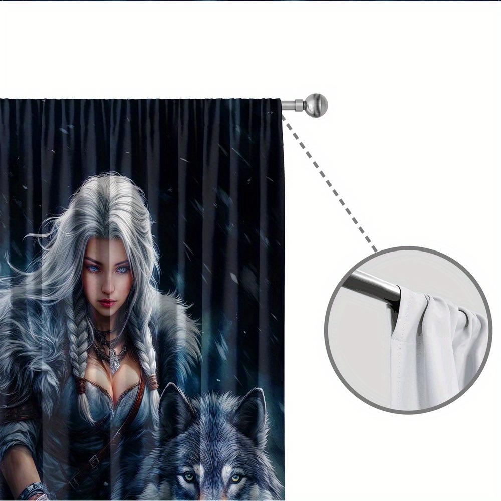 2PCS Thermal Blackout Curtains Wolf Warrior Print Polyester Rod Not Included for Bedroom Living Room Kitchen
