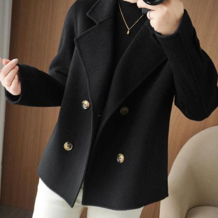 Winter Warm Women Woolen Coat Double Breasted Lapel Long Sleeve Business Jacket OL Commute Formal Loose Solid Color Thickened Coat