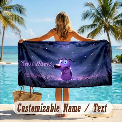 Custom Text Beach Towel, Soft Absorbent Swimming Multi-use TowelCourage the Cowardly Dog