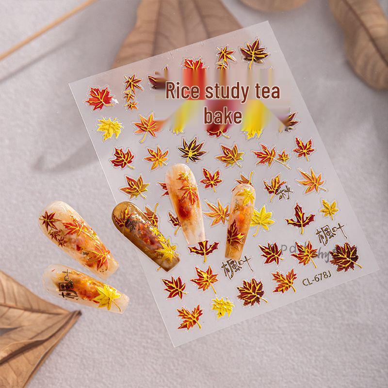 Autumn/Winter Maple Leaf Embossed Nail Stickers - Red Acacia High-Grade Stamping