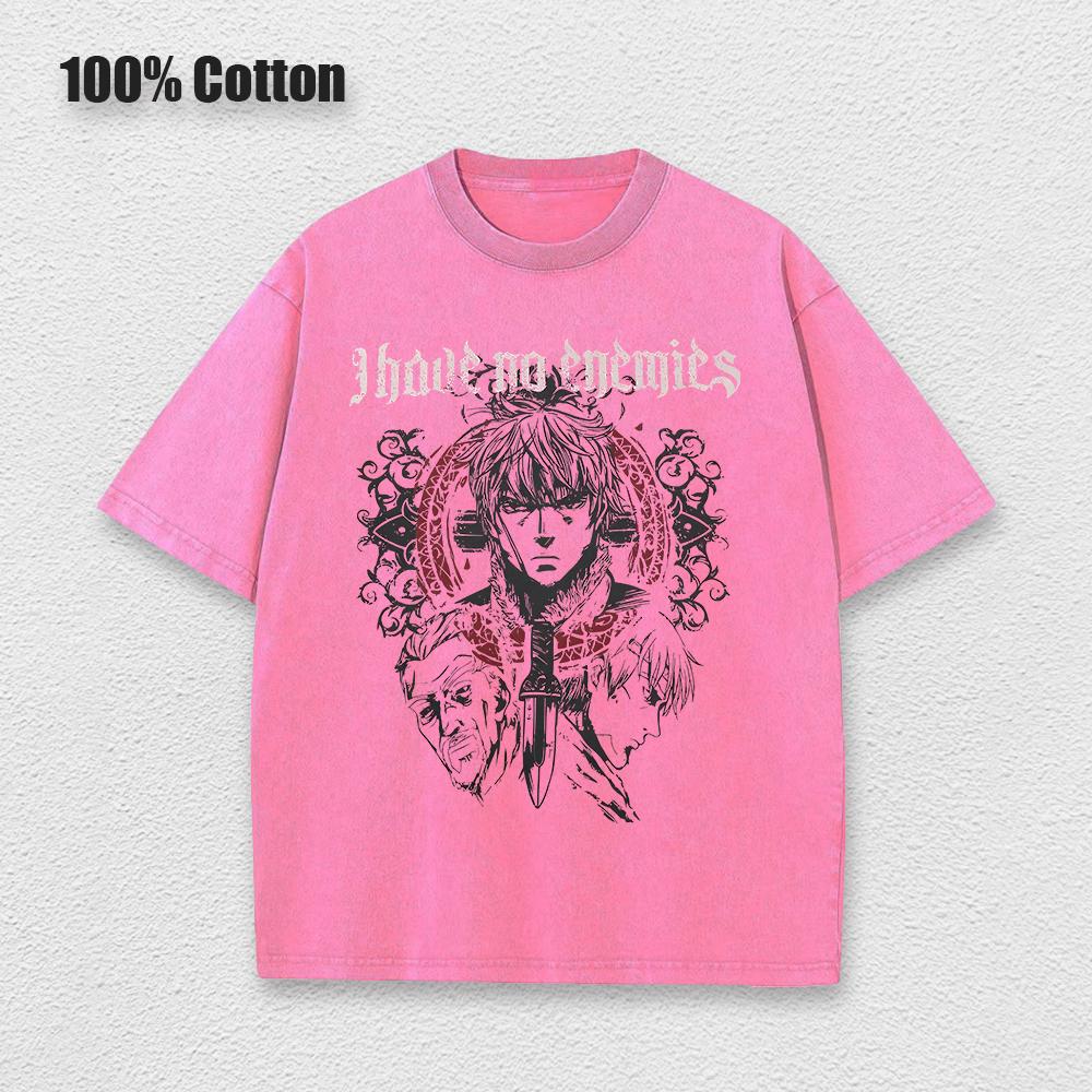 Anime Vinland Saga Printed Washed T Shirt Men 100% Cotton Retro Harajuku Vintage Y2k Hip Pop Street Style Tees Summer Unisex