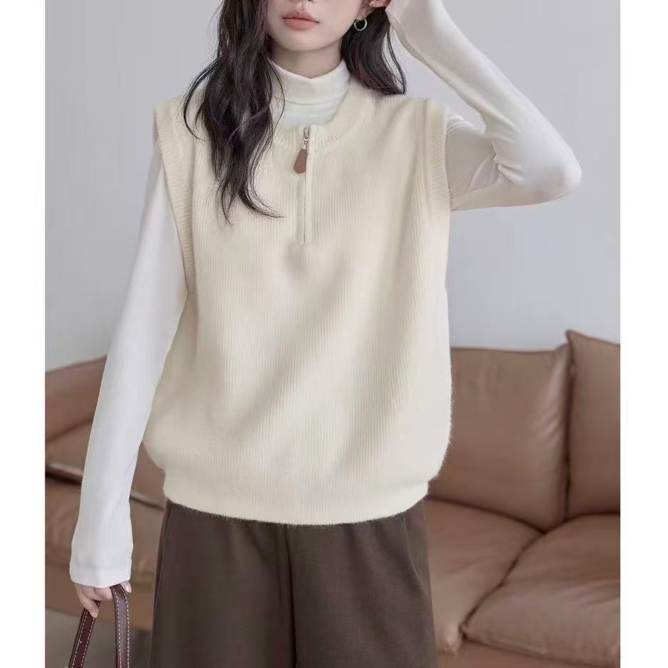 Knitted vest women's autumn new versatile stacked sleeveless sweater vest with loose casual top women