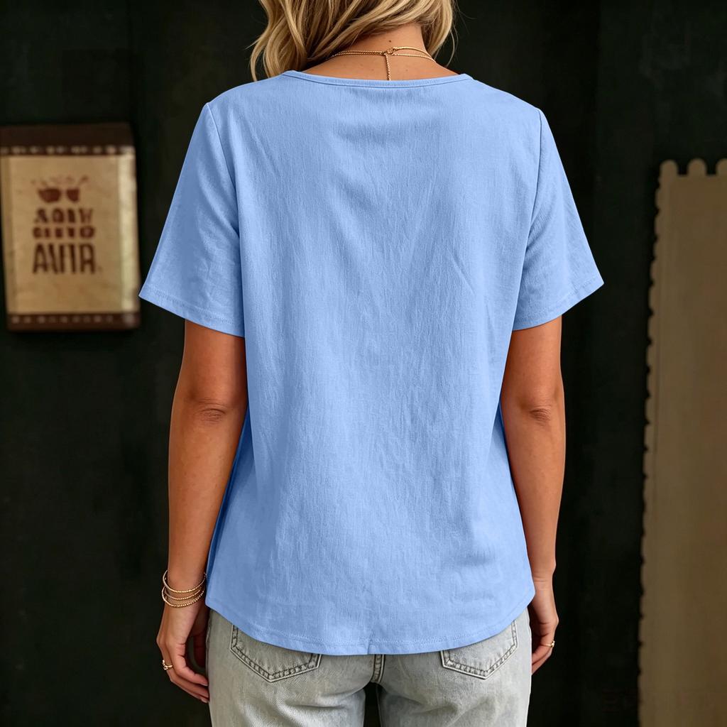 Women Casual V Neck Loose Fit Short Sleeve Blouse Lightweight Soft Fabric Comfortable Summer Top