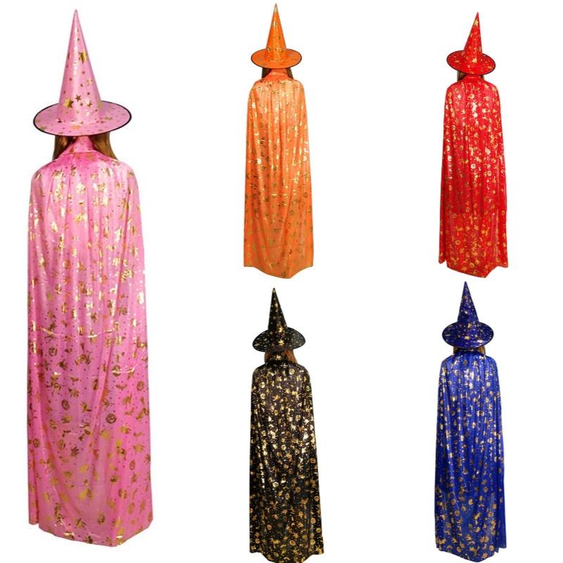 Premium Halloween Cloak With Sewn Craft Adult And Children's Costume Witch Cape For Cosplay Black