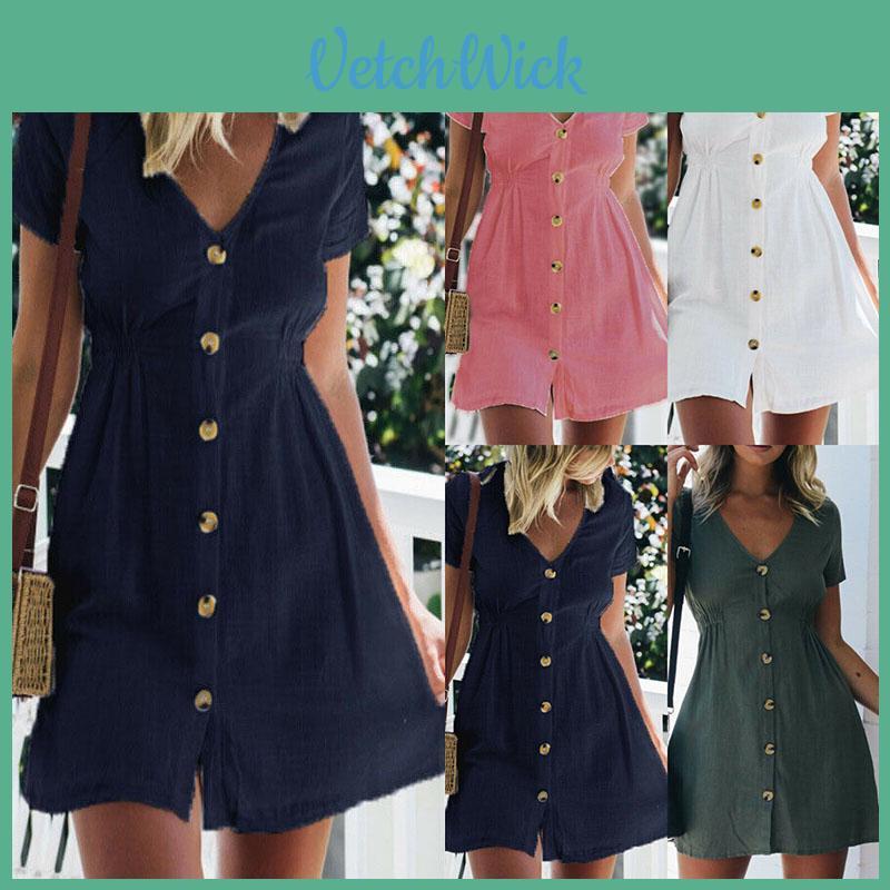 Stylish Women Button Down V Neck Mini Tea Dress In Soft Comfortable Fabric Perfect For Summer Days