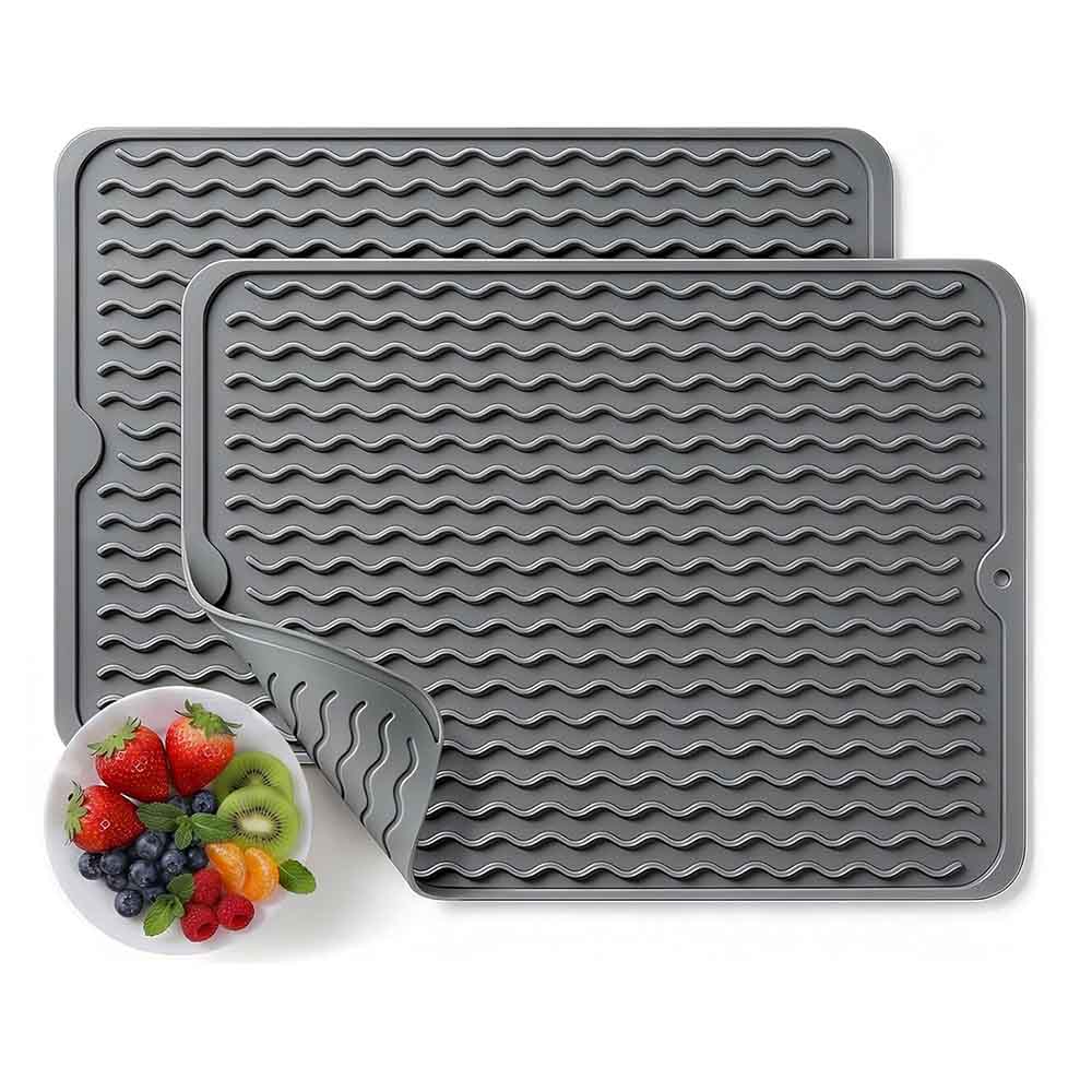 Silicone Dish Drying Mat 2pcs BPA-Free Waterproof Heatproof for Kitchen