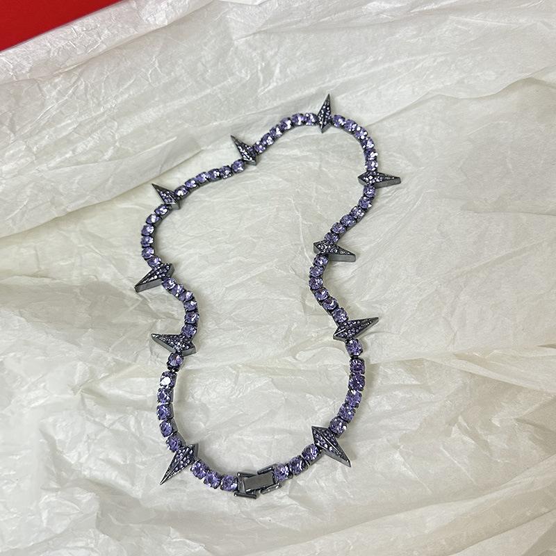 Tooxika Hip Hop Punk Personality Full Diamond Pointed Cone Necklace Street Style Sweet Cool Spicy Girl Collarbone Chain Men And Women Accessories