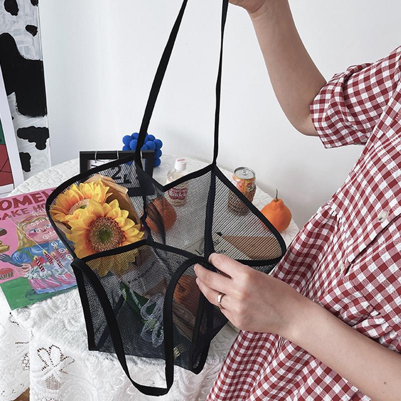 Large Capacity Beach Bag Lightweight Mesh Tote Bag Fashionable and Versatile Shopping Bag For Women Travel