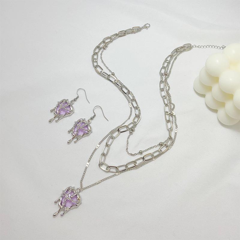 

Ретро европейские и американские украшения: Серьги и колье «Пленённое сердце» с лавой для женщин. фиолетовый