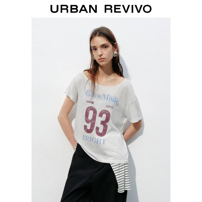 UR2026 Women s Irregular Sleeve Distressed Print T-shirt S