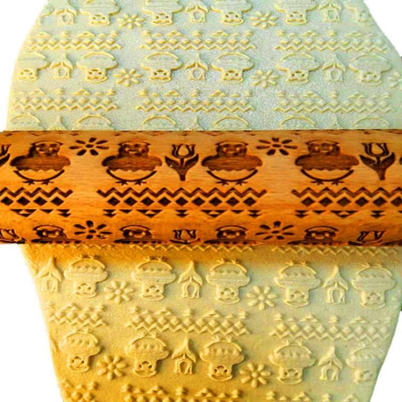 New Style Embossing Rolling Pin Baking Cookies Noodle Biscuit Fondant Cake Dough Engraved Roller Wood Gifts 15 Colors