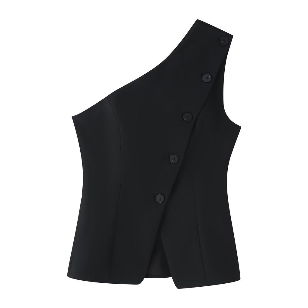 European and American Style, New Women's Fashion, Chic Asymmetrical Button-up Vest, Leg-shaping Pleated Pants