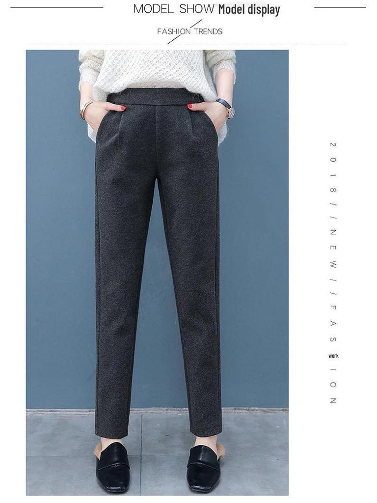 Women's High-Waisted Woolen Slimming Carrot Suit Pants - Autumn/Winter Casual Loose Fit Harem Style